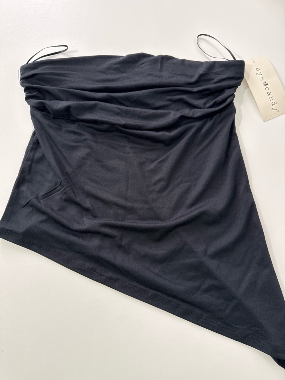 eye candy Black Asymmetrical Tube Skirt with Draped Waist
